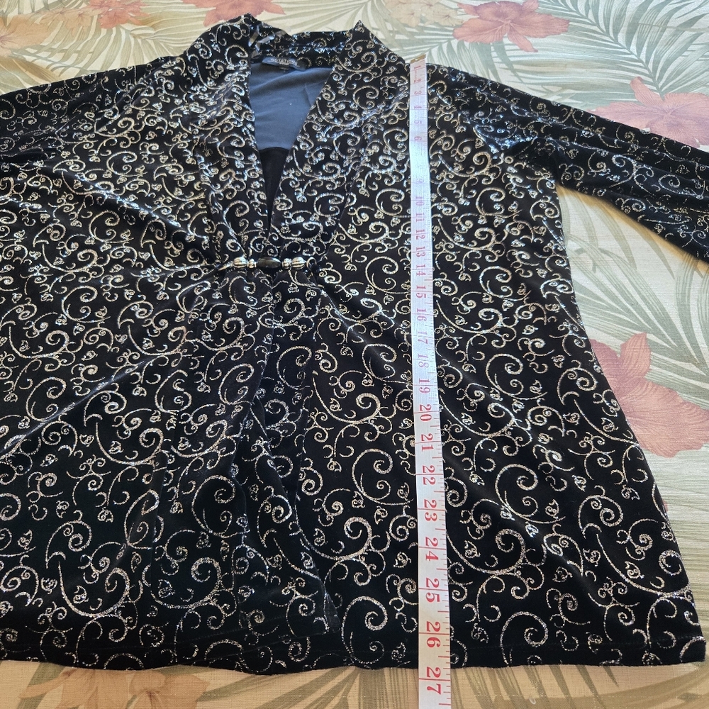 3/$25 Notations Woman Velvet Sparkle Top Jaxket Stretch 1X Black Silver Evening - Picture 7 of 12
